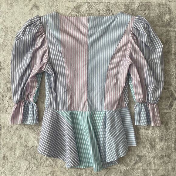 Petersyn x Revolve Mimi Cocktail Striped Zipper Front Top Blouse Medium New - Picture 10 of 13